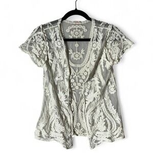 Pixley White Floral Lace Mesh‎ Open Front Cardigan Fairycore Shrug S SFT2008